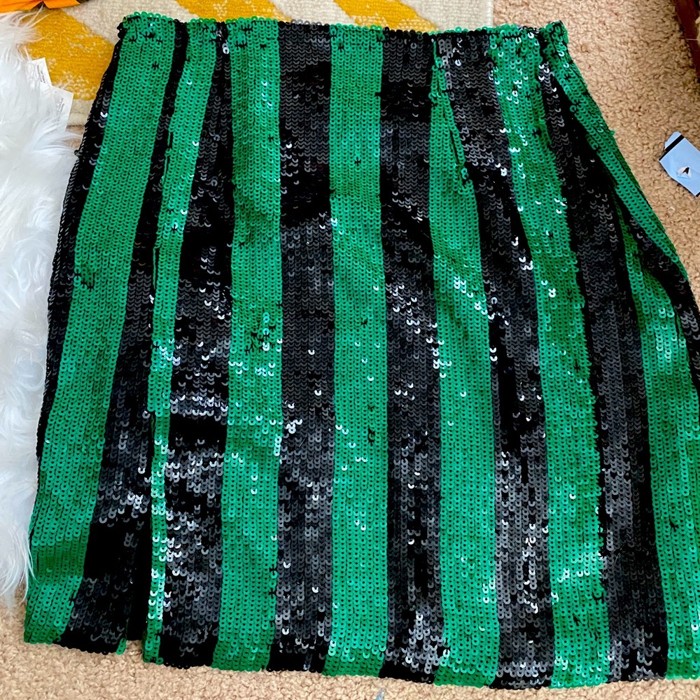 Collusion black and green striped sequin mini skirt🖤💚